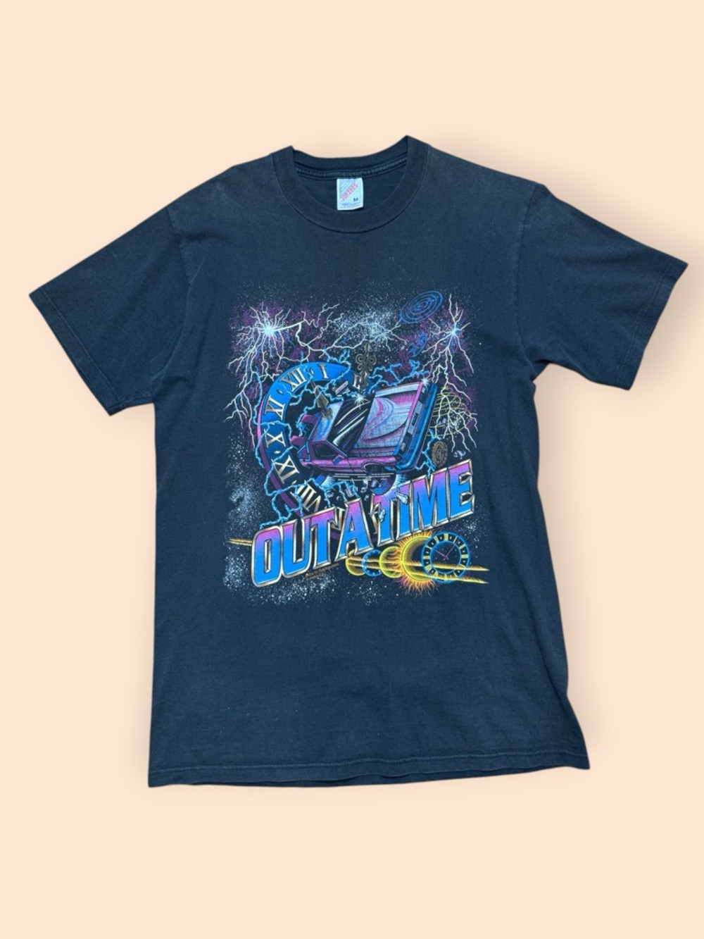 Vintage 1990s Back To The Future T Shirt Outa Time Medium Black Vtg Movie Promo